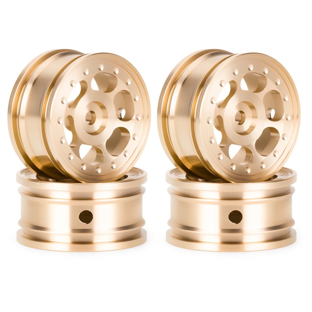 0.7 Inch Brass Wheel Rim & Rubber Tires Upgrade Set for AXIAL SCX30 1/30 - Ford Bronco, Jeep Wrangler JLU, Chevy K10 RC