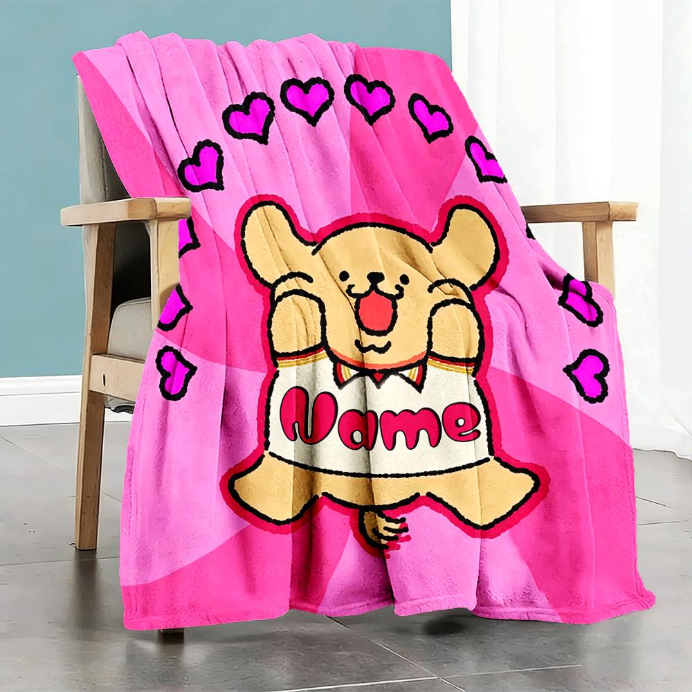 Teddy Bear Love Personalized Name Blanket Lightweight Personalized Blanket Comfortable Perfect for Bedding Seaside Sofa Chair Ideal for All Seasons