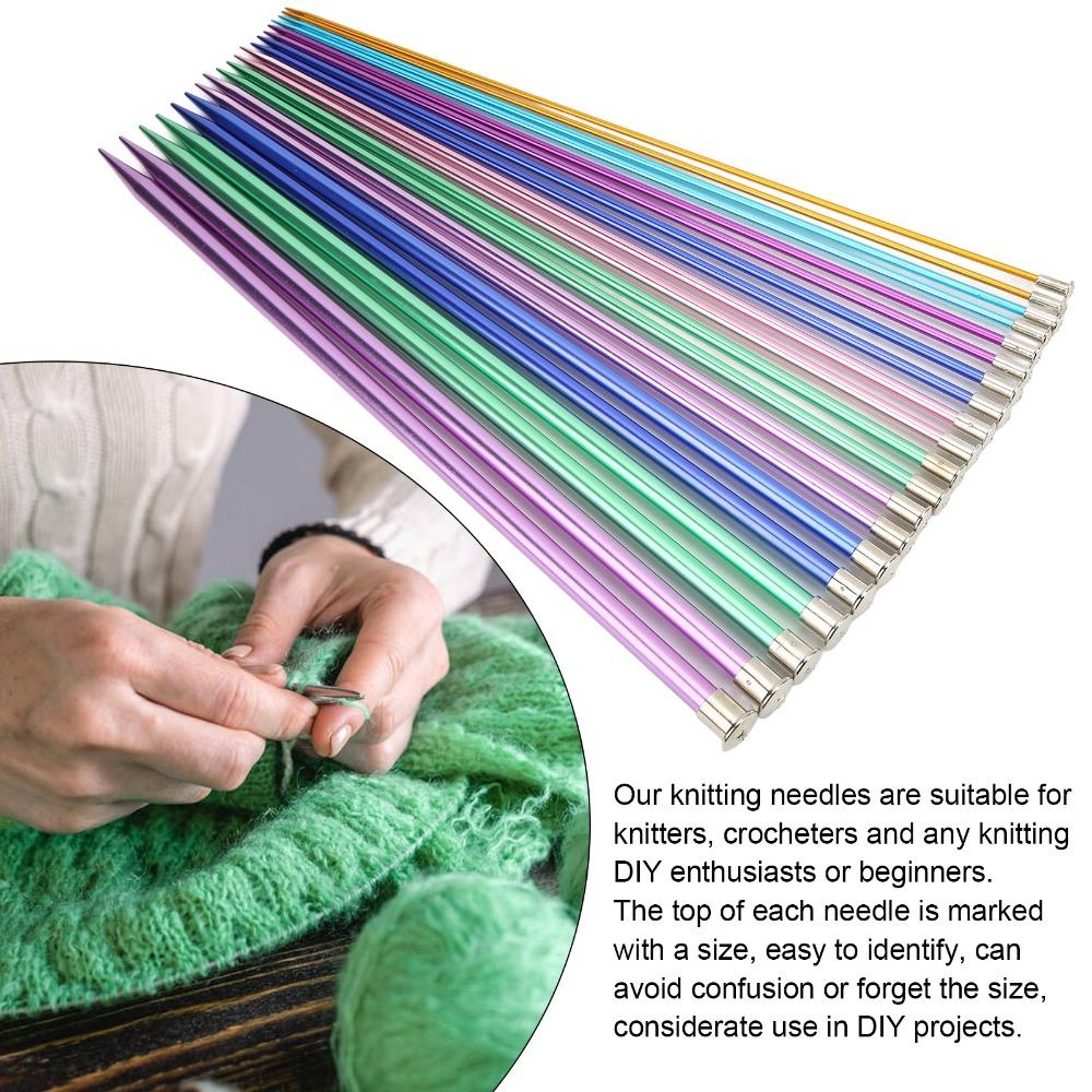 25cm Length Knitting Needles Set 22pcs in 11 Sizes Single Pointed Stick Needles  For Adults
