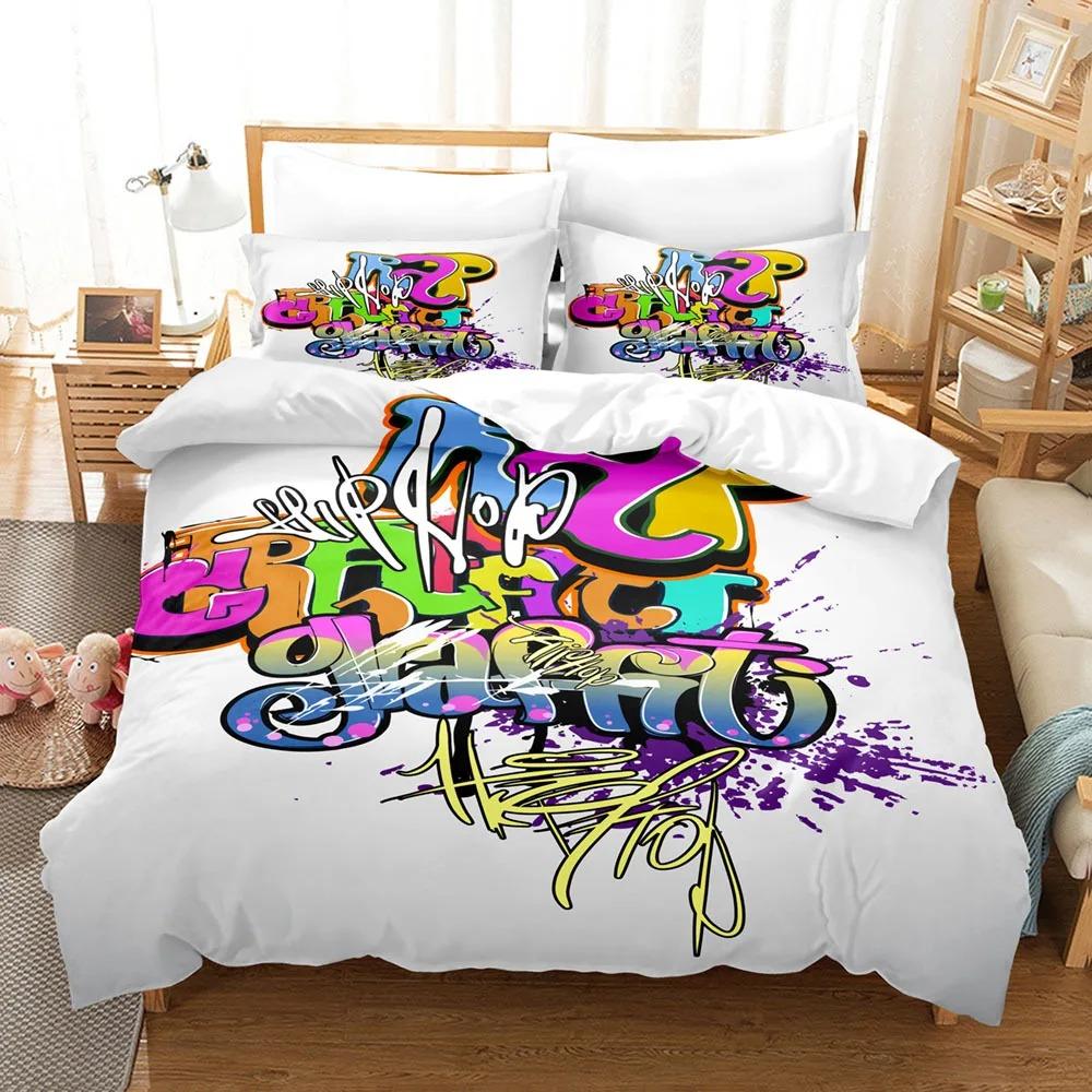 Комплект постельного белья в стиле хиппи-граффити, комплект пододеяльника в стиле хип-хоп размера кинг/квин для детей, мальчиков, подростков, современный чехол с уличным искусством