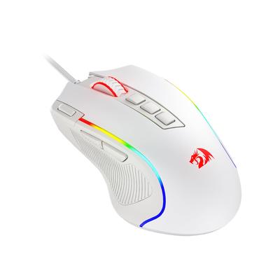 Игровая проводная оптическая мышь Redragon M612 Predator RGB 8000 DPI с 11 программируемыми кнопками, 5 режимами подсветки, кнопкой Rapid Fire. Белая мышь, Кнопки, Режимы,