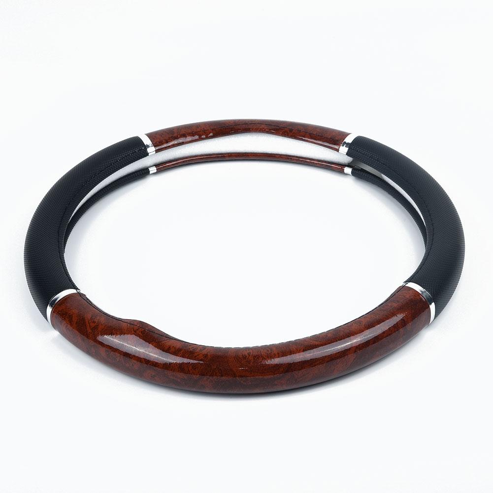 38см узор из красного дерева (ПВХ+ кожа) Крышка рулевого колеса автомобиля