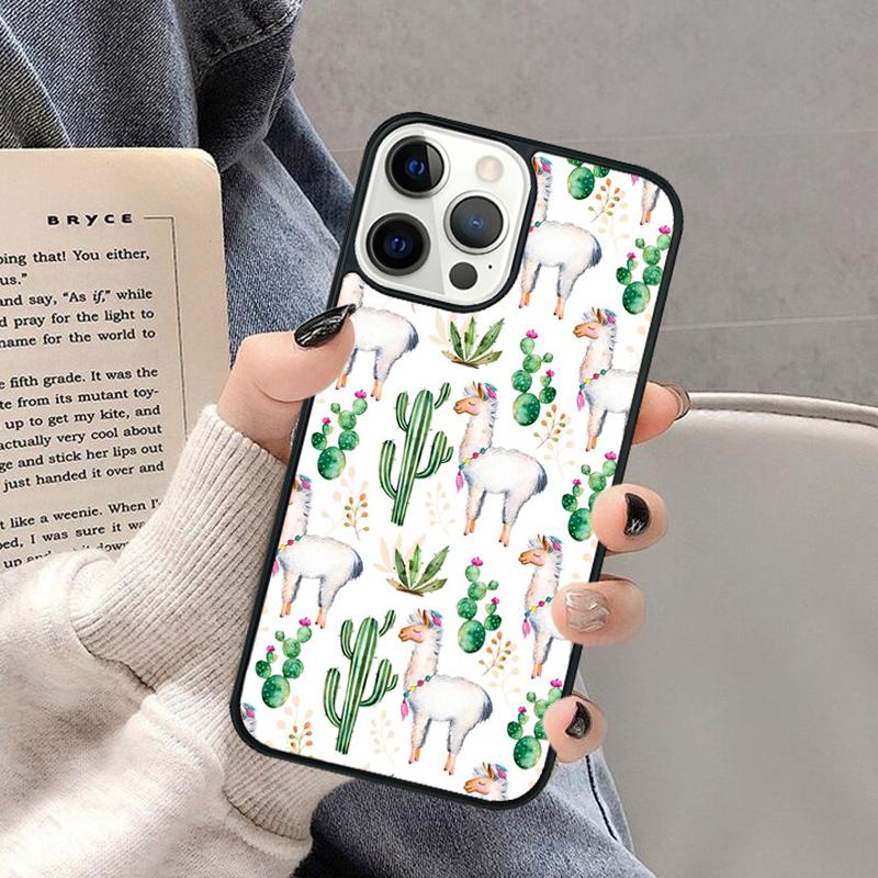 Милый Кавайный Чехол для Телефона с Ламой и Альпакой для iPhone 17 Air 16 16e 15 Plus для Apple 13 11 12 14 Pro Max Cover coque Shell