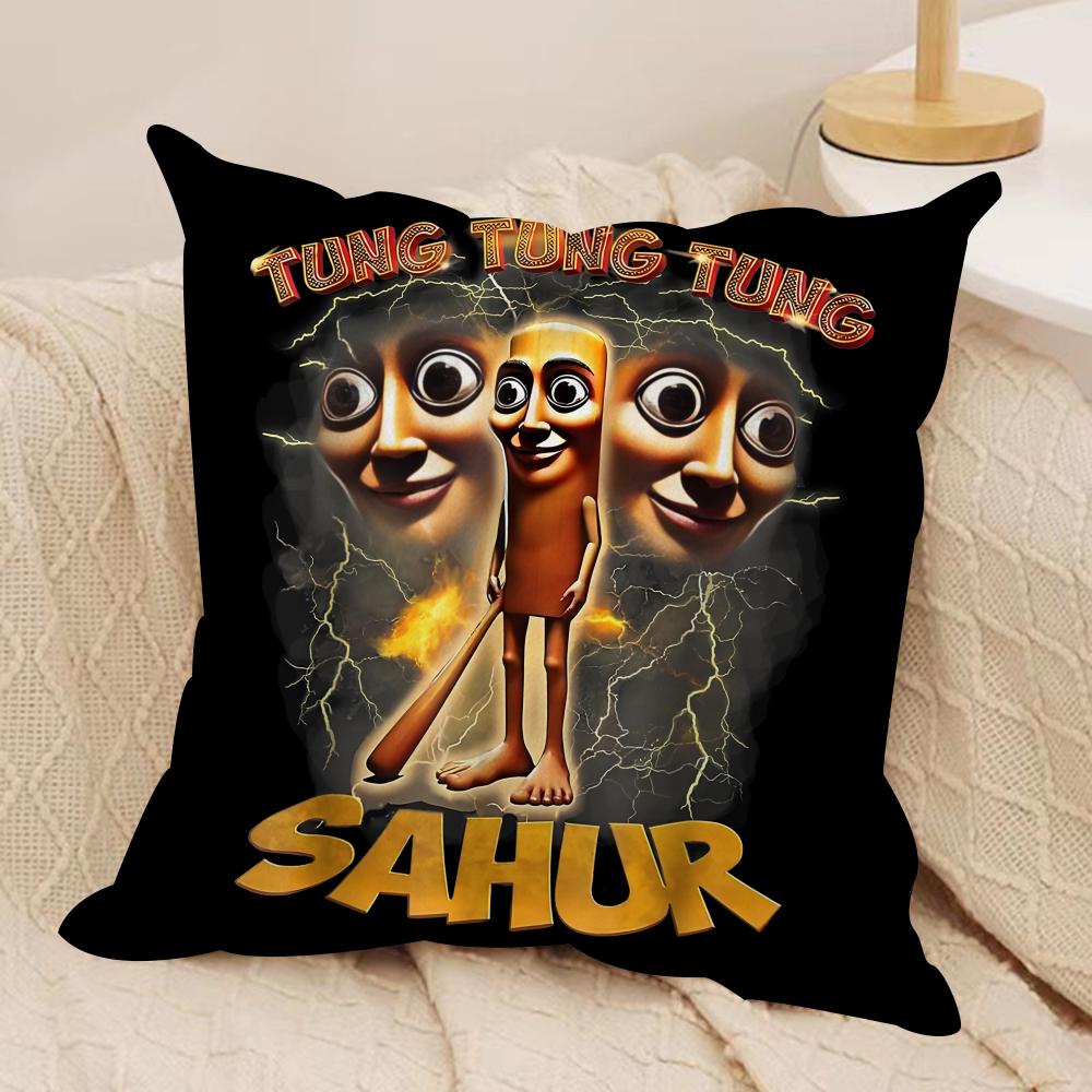 Tung Tung Sahur  Six Seven Cushion Cover Silky Short Plush Invisible Zipper Dustproof Sofa Pillow Case For Home Decor