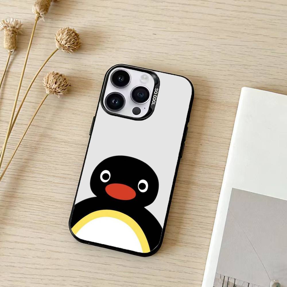 Emoticons P-Pingu Penguin Phone Case Color Silver Shell For IPhone 17 16 15 14 13 12 11 Pro Max Plus
