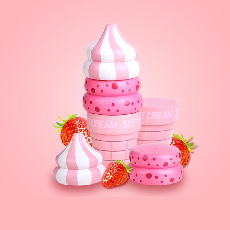 1pc Wooden Pretend Play Food Magnetic Connected Ice Cream Toys for Kids Game