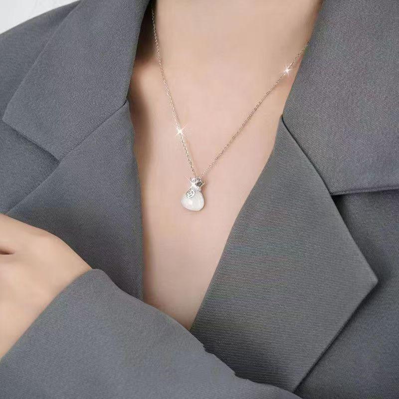 Серебряная подвеска из стерлингового серебра S925 с халцедоном - Дизайн "Счастливый мешок", Модная цепочка на ключицу, Универсальный женский подарок в китайском стиле на праздник
