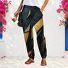 Women Plus Size Loose Fit Straight Long Pants Black Blue Mandala Printed With Pockets