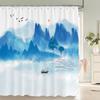 Chinese Ink Landscape Style Shower Curtain Scenic Pattern Waterproof Fabric Bath Curtain Washable Bathroom Curtains Multi Size