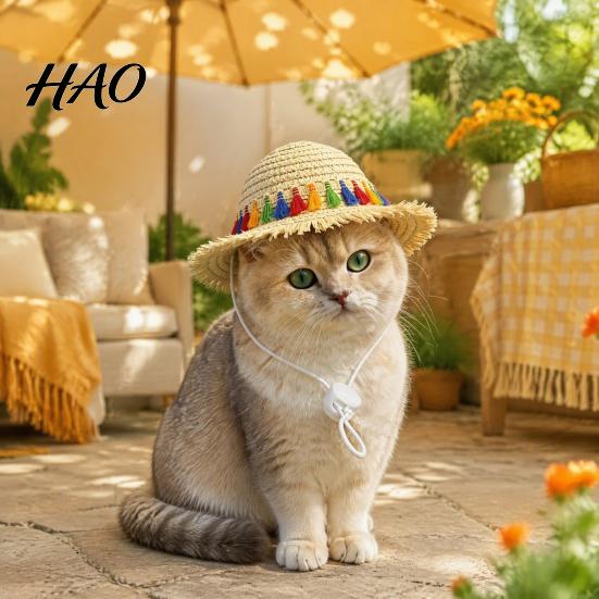 Soft Straw Hat with Lace Cat Hat, Pet Sun And Bow, Summer for Pets Cute Protection Cats Small Dogs Outdoor Walks Comfortable