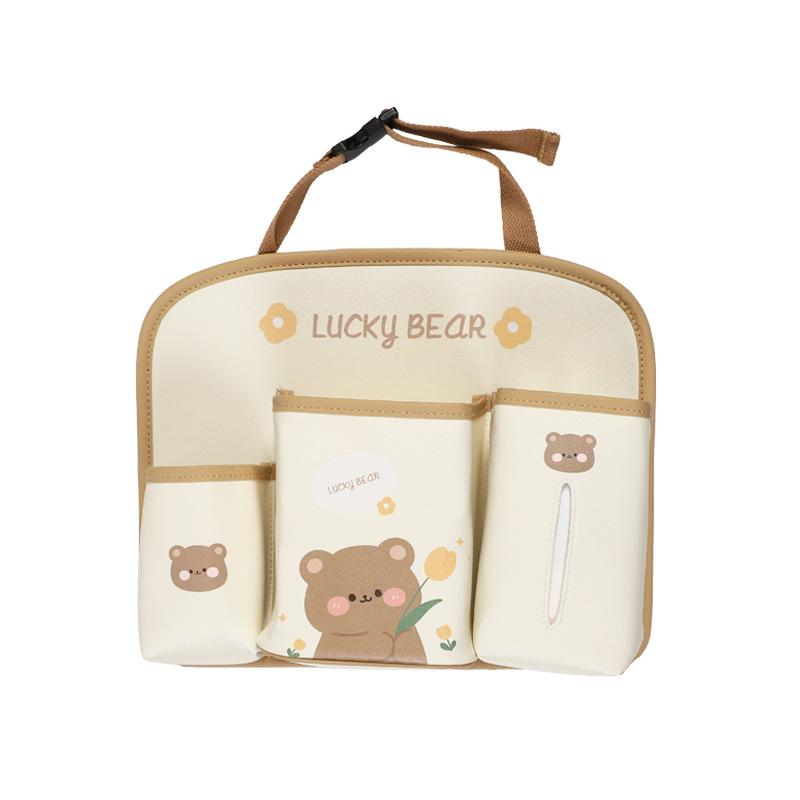 NEW Cartoon Car Seat Back Storage Bag Leather Easy To Clean Car Trash Bin Storage Bag Multi-functional Storage Bag