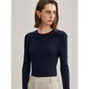 Women's Slim Fit Ribbed Wool Sweater - Round Neck, Thin and Soft Base Layer, Versatile and Close-Fitting Plush Top