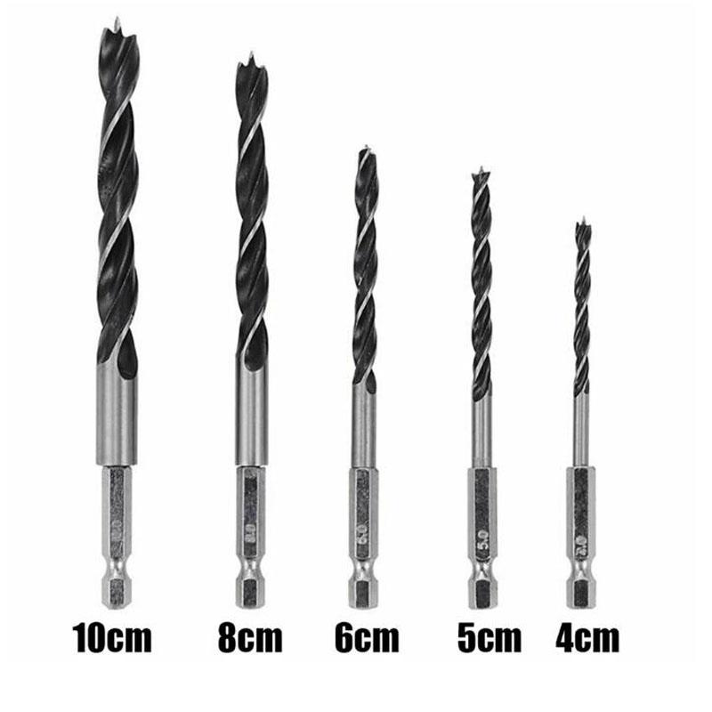 For Woodworking Drilling Drill Bits Three-pointed /10mm /5mm /6mm /8mm 5 Piece Set Hex Shank High Carbon Steel