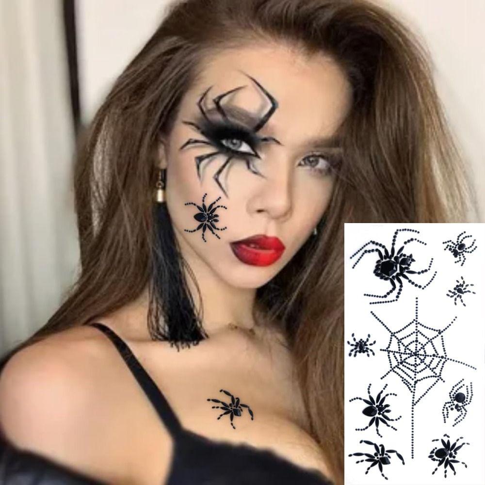 Black Spider Face Gems Tattoos 3D Jewelry Face Sticker Halloween Festival