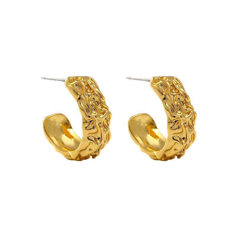 Необычные полукруглые серьги из 18-каратного золота с медным покрытием, ленивый ветер, ретро-плиссированные высококачественные персонализированные серьги в стиле холодного ветра