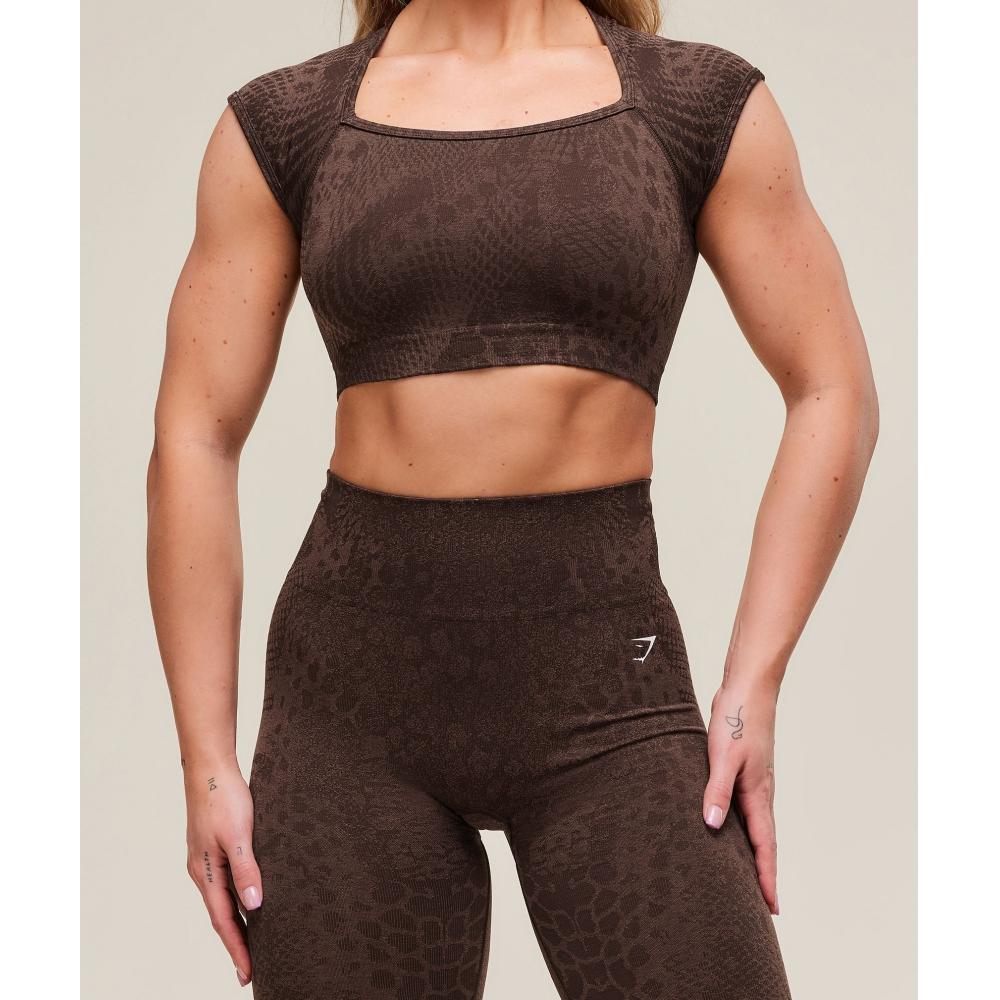 Gymshark Бесшовный укороченный топ Adapt X Whitney Animal Brown B3b2h Nc4g