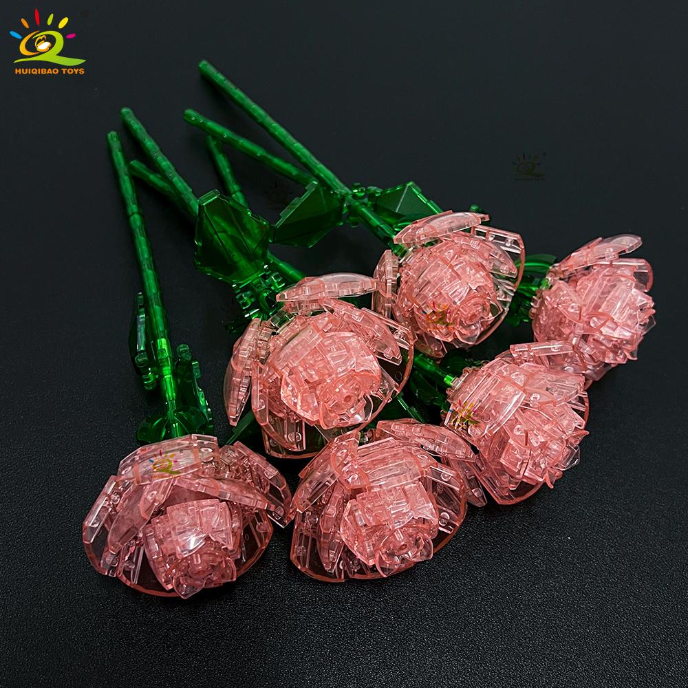 HUIQIBAO MOC Модель Цветка Розы Строительные Блоки DIY Вечный Букет Наборы Кирпичей Игрушка Для Детей Девочки Украшение Дома Новогодний Подарок