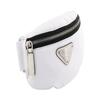 Prada Enamel metal triangle logo zipper closure fabric wrist bag mini women's white