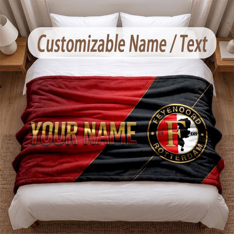 Feyenoord Printed Flannel Blanket Custom Name Text Soft Warm Throw For Bedroom Holiday Gift