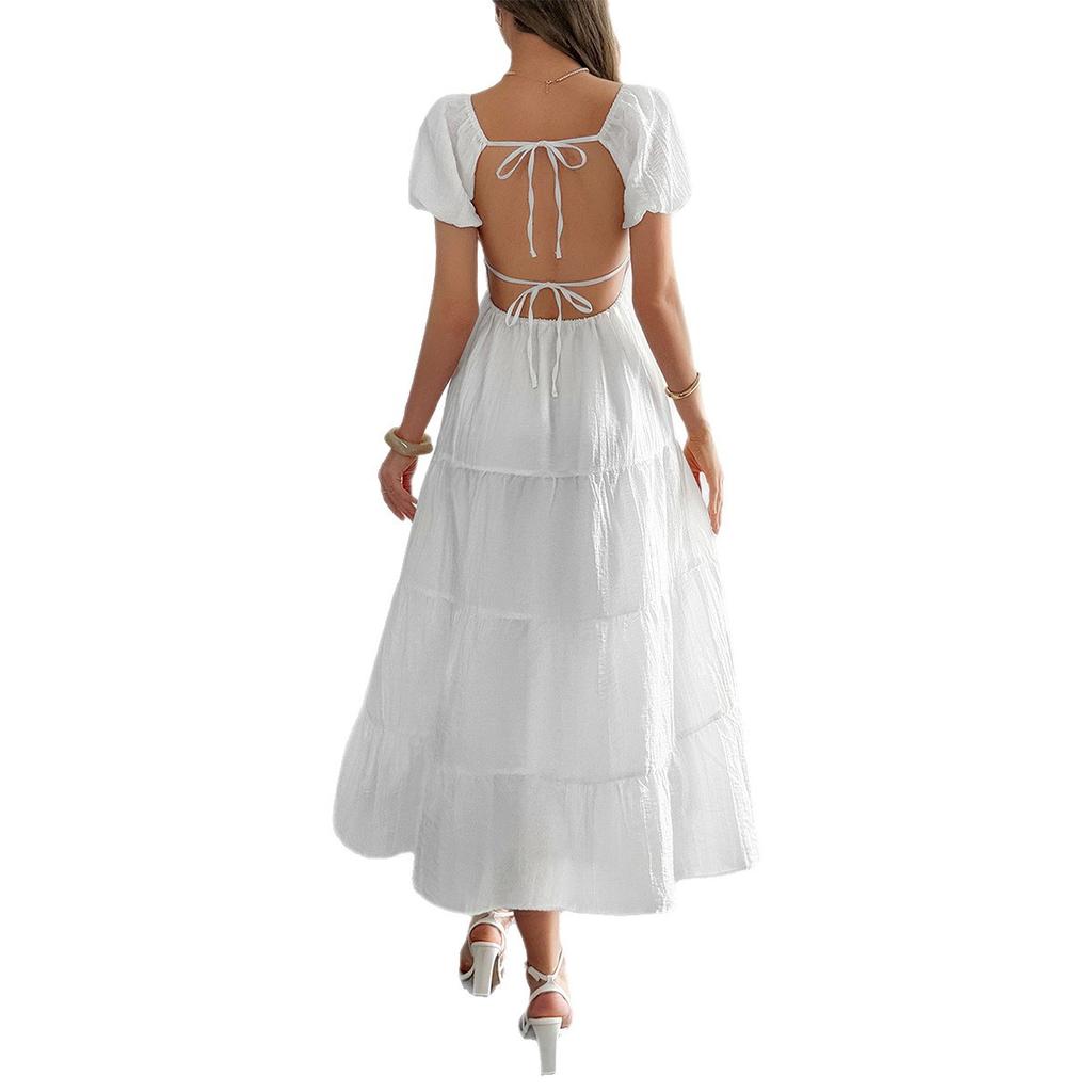 Повседневный отпускной стиль Платье миди с пышными рукавами Женская одежда 2025 Лето