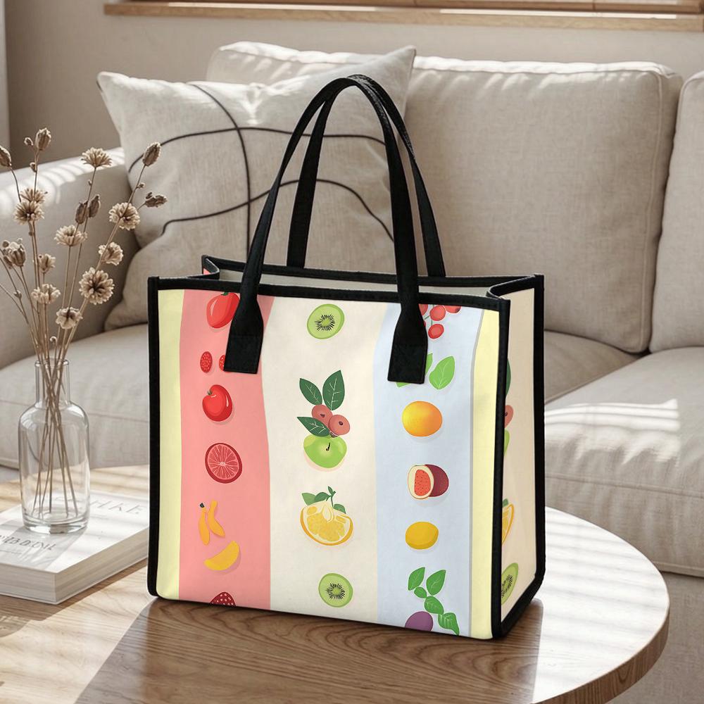 Cute Fruit Print Tote Bag Large Capacity Fashion Casual Handbag for Daily Shopping Travel Use