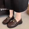 Fashion Retro Woman Shoes Female Footwear Loafers with Fur Oxfords Round Toe Soft Autumn On Heels Dress Slip-on Leather Summer Fall