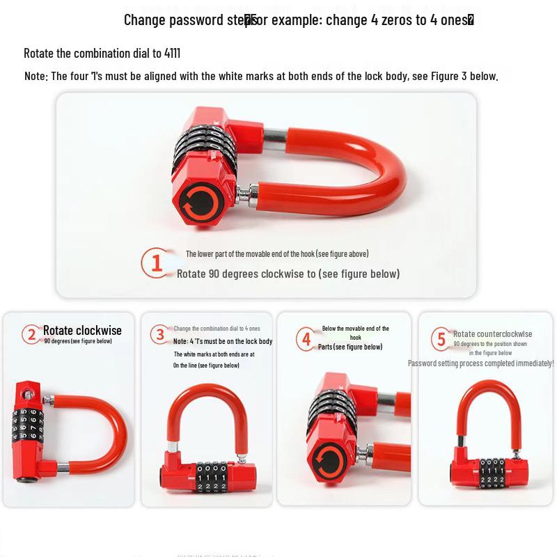 New Zinc Alloy U-Shaped Lock for Bikes: Four-Digit Anti-Theft Protection for Mountain & Electric Bikes