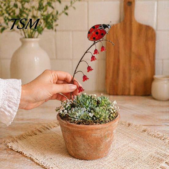 Ladybug Snail Pot Stakes Garden Window Charm Stakes, Whimsical Nature Collection Dragonfly Decor Decorative Plant Stake, for Flower Pots Decorations
