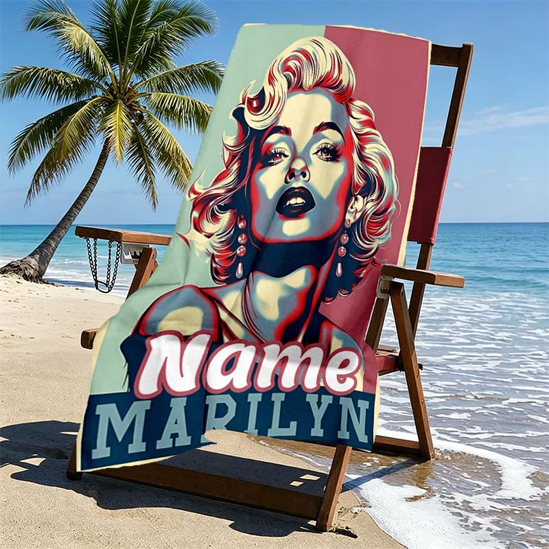 Custom Name Personalized Marilyn Monroe Print Beach Towel, for Trip Camping Beach Party Home Decor, Birthday Gift for Family & Friends