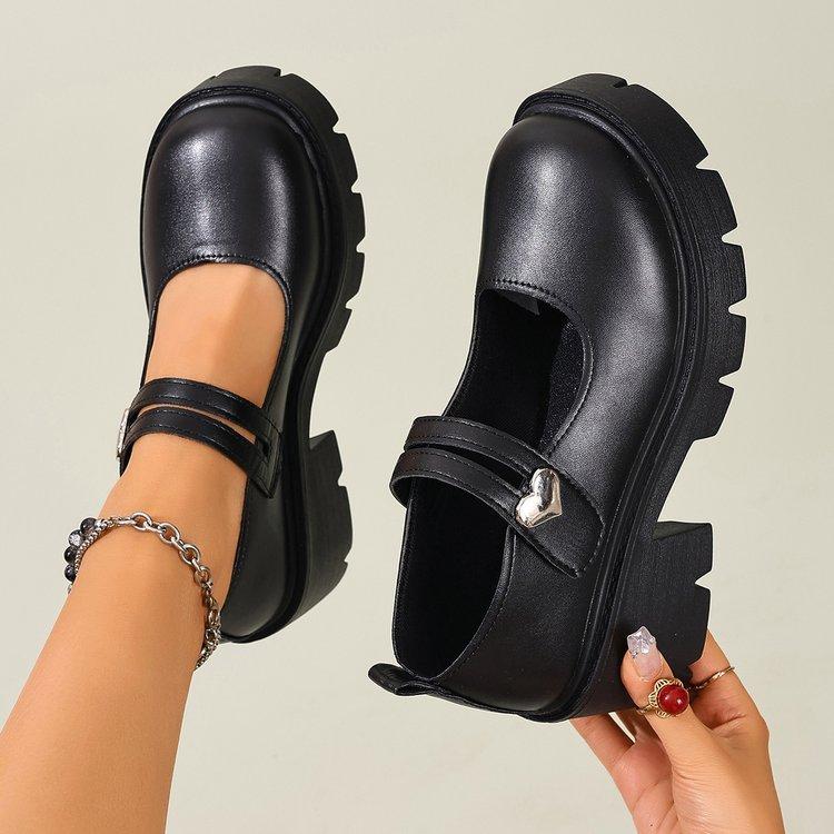Black platform Mary Jane women's shoes, thick heel height and thinness, Japanese JK style versatile single shoes.