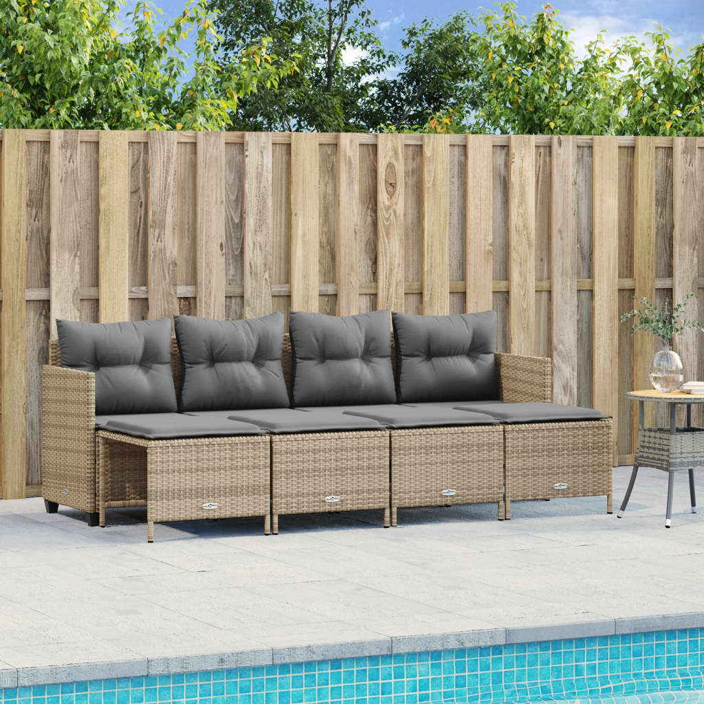5 Piece Garden Sofa Set with Cushions Beige Poly Rattan