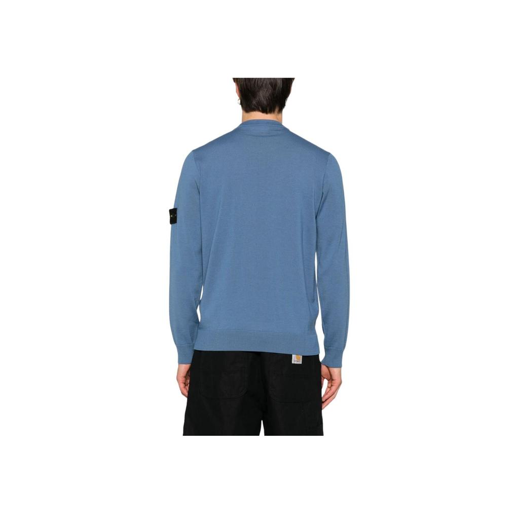 STONE ISLAND Solid Color Logo Print Crew Neck Pullover Long Sleeve T-Shirt Men Tops Blue 8115510C4-V0024