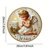 Wooden 1pc Angel Theme "Happy Birthday Jesus" Round 2D Flat Wooden Sign - Wood Decorative Plaque for Door, Wall, Home, Room, Farmhouse, Street, Garage
