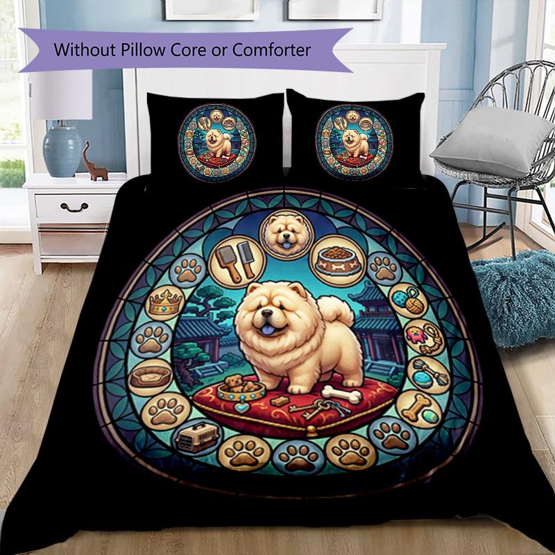Chow Chow Glass Pattern Bedding,Quilt Set Quilt Cover Pillowcase Home Birthday Gift (1*duvet cover+2*pillowcase,without core)