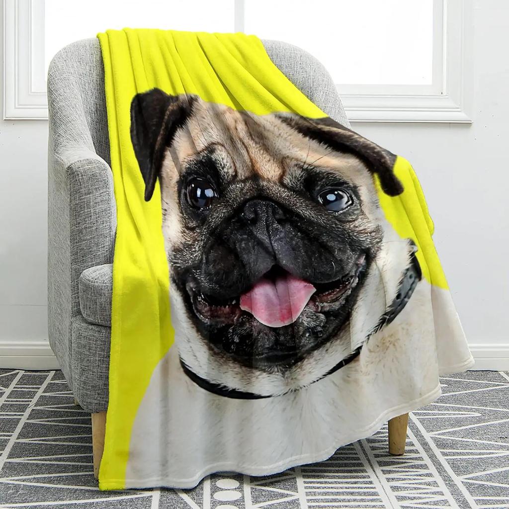 Pug Dog Blanket Lovey Animal Soft Warm Fall Chair Flannel Throw Blankets Cartoon Pet Puppy Print Bed Sofa Blanket King Queen