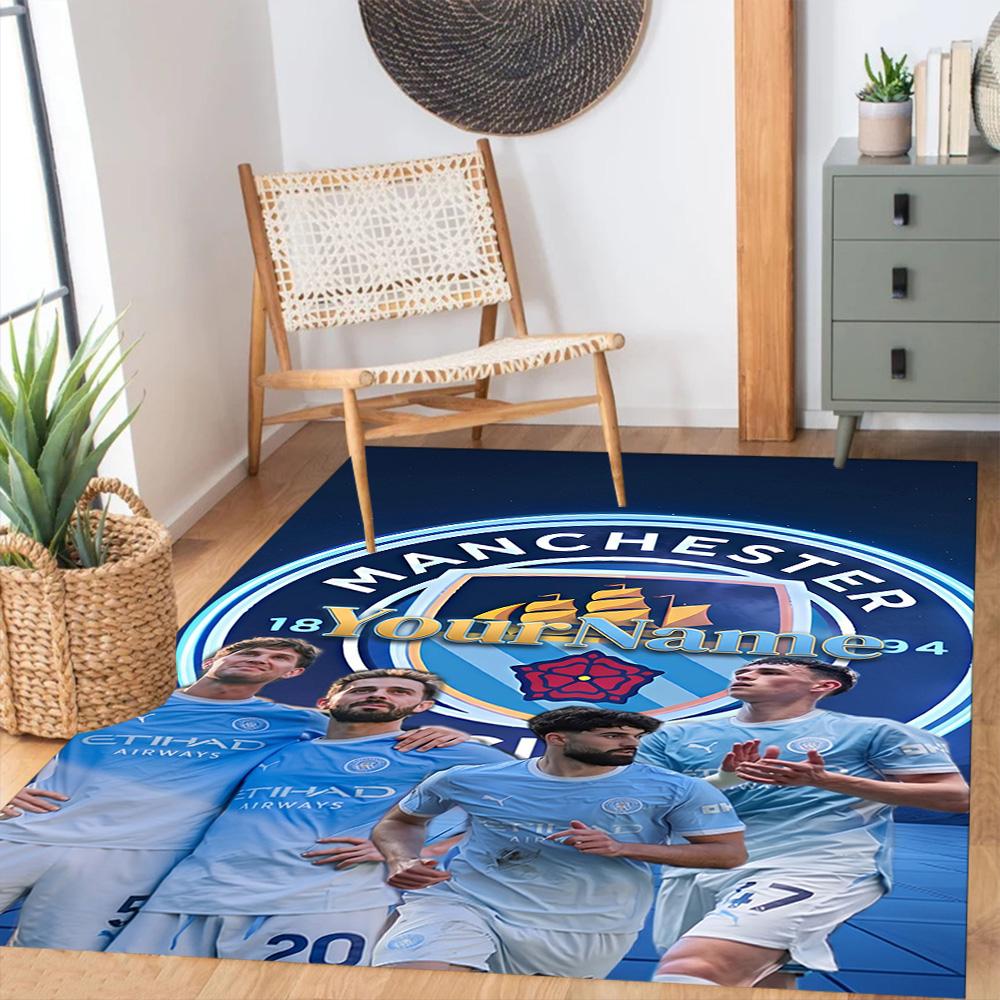 Manchester City Customizable Name Carpet Design for Dining Room Bedrooms Hallway Outdoor Anti-slip Rug Anime Office Decor Wedding Party Gift