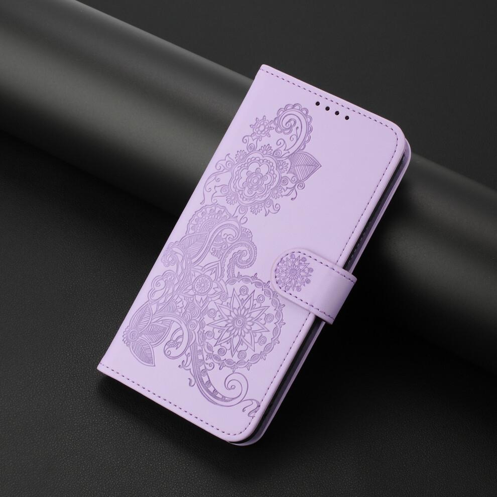 (iPhone 16, Purple) For iPhone 16 Phone Cases Mandala Flower Leather Wallet Mobile Cover with Strap