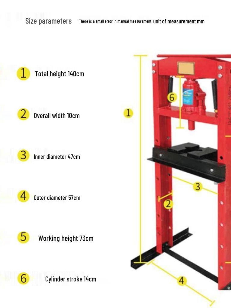 20-Ton Manual Hydraulic Press for Car Bearing Removal and Auto Repair, 32T Press Bed Extrusion Tool