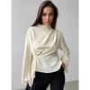 French Style Chiffon Long Sleeve Shirt Women S Split Waist Slim Apricot Top
