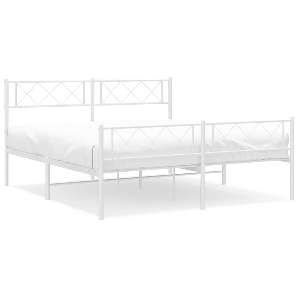 Metal Bed Frame with Headboard and Footboard White 135 x 190 cm