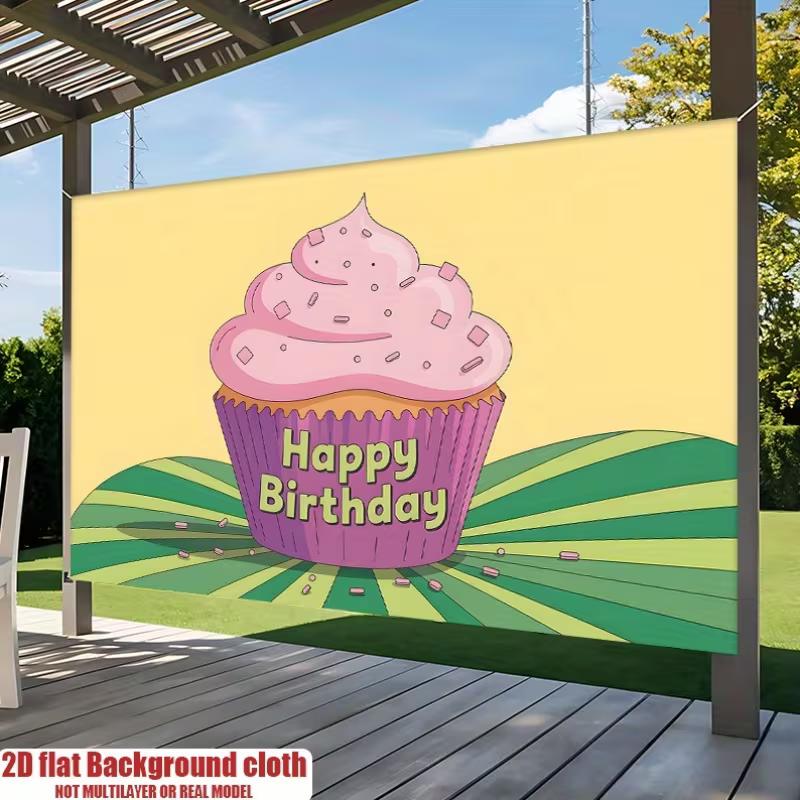 2D Colorful Cupcake Birthday Background Cloth Cartoon Theme