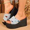 Fashion Shoes Female High Quality Open Toe Women's Slippers Summer Denim Solid Outdoor Casual Beach Platform Wedge Large Size Slippers