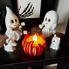 Ghost Campfire Gathering Scene Resin 2 Ghosts with Cat/Dog Making Smores Figurine Flickering LED Bonfire Halloween Night Light