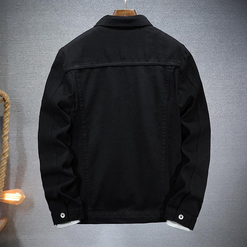 Men's Trendy Black Denim Jacket: Casual, Versatile, Ripped Style for Autumn and Winter