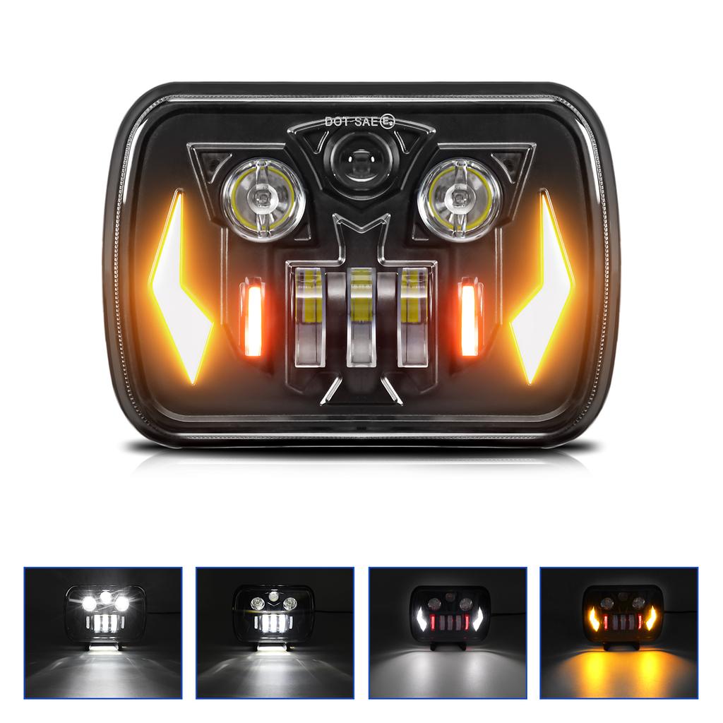 7 Inch LED Headlight Square Headlamp High Low Beam DRL Turn Signal Lamp for Off Road Vehicle