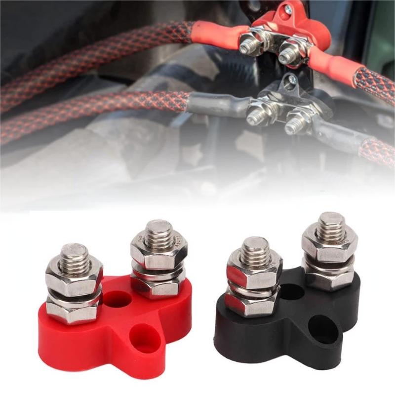 Шпилька клеммного блока Daul, двойная клеммная колодка M8 постоянного тока, 48 В, силовая клеммная колодка, положительные отрицательные фиксированные болты проводки для грузовика, лодки, автофургона