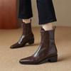 FOREADA Women Ankle Boots Square Toe Block Mid Heels Zipper Short Boots Concise Ladies Fashion Shoes Autumn Winter Black Brown 43