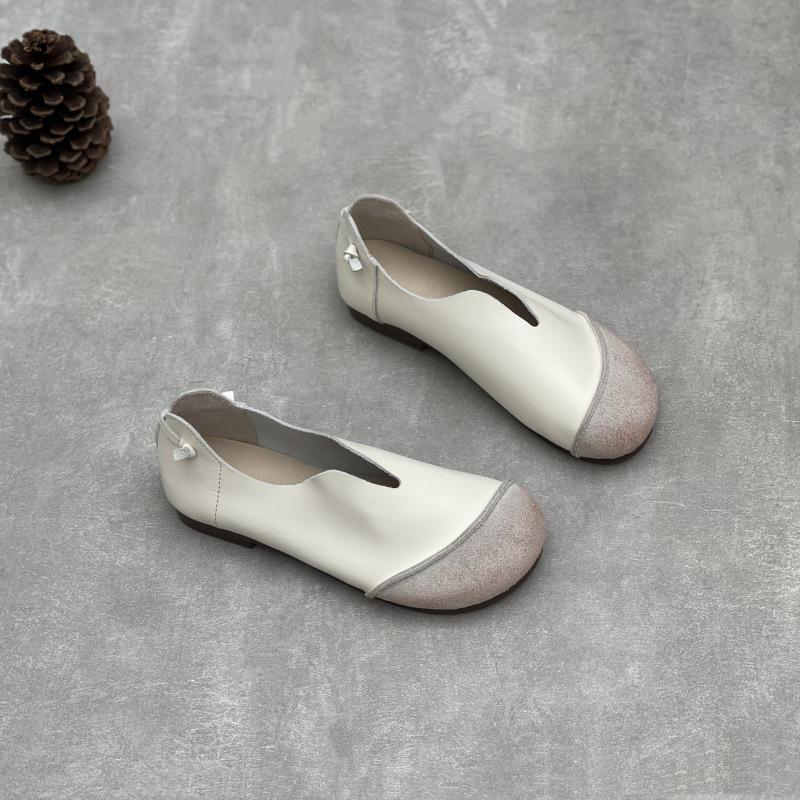 Johnature Retro Genuine Leather Women Soft Sole Flats Shoes Handmade Casual Shallow Round Toe Slip-on Loafers