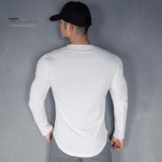 Весна Осень Мужской Топ Круглый Вырез Slim Fit Эластичный Средней Длины Футболка Длинные Рукава Пуловер Толстовка Для Дома Спортивный Тренажерный Зал Уличная Одежда