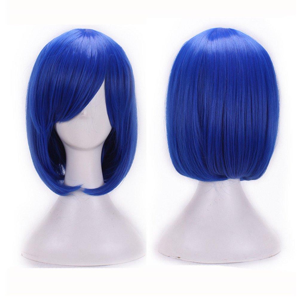 Women Short Straight Hair Wigs Women Synthetic 12 Inches Anime Cosplay Costume Party Wigs Dark Blue